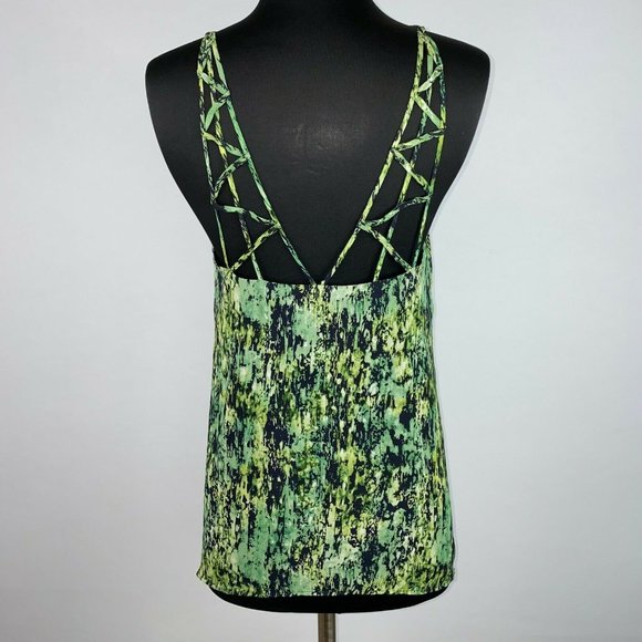 BCBGMAXAZRIA S Patterned Bakar Silk Cage Neck Tank Top In Evergreen Lined - Picture 8 of 12